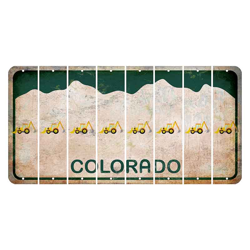 Colorado White|Green Mountains Cut License Plate Strips (Set of 8) Backhoe