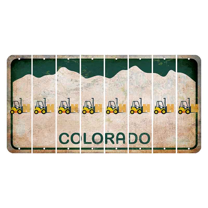 Colorado White|Green Mountains Cut License Plate Strips (Set of 8) Forklift