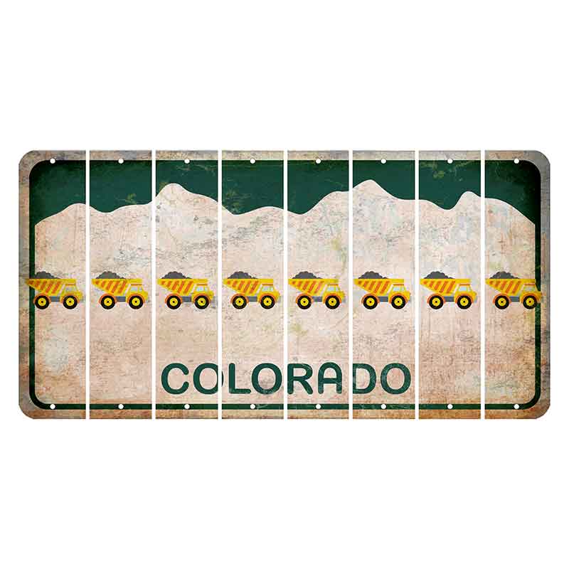 Colorado White|Green Mountains Cut License Plate Strips (Set of 8) Dump Truck