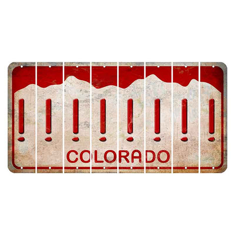 Colorado White|Red Mountains Cut License Plate Strips (Set of 8) Exclamation Point