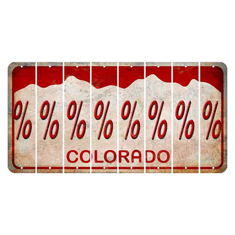Colorado White|Red Mountains Cut License Plate Strips (Set of 8) Percent Sign