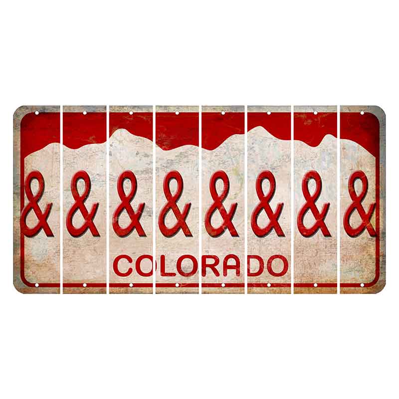 Colorado White|Red Mountains Cut License Plate Strips (Set of 8) And Sign