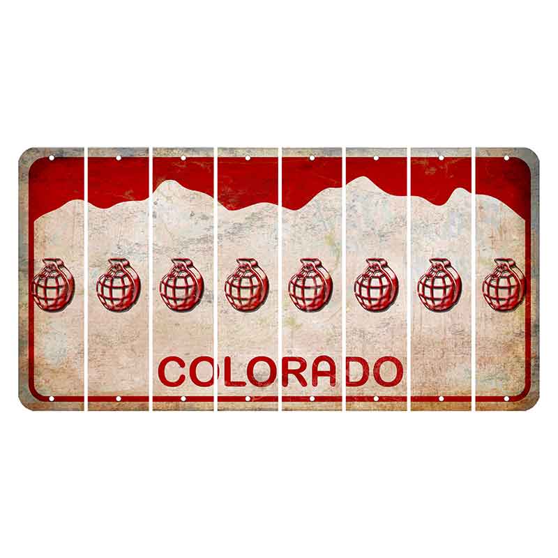 Colorado White|Red Mountains Cut License Plate Strips (Set of 8) Grenade