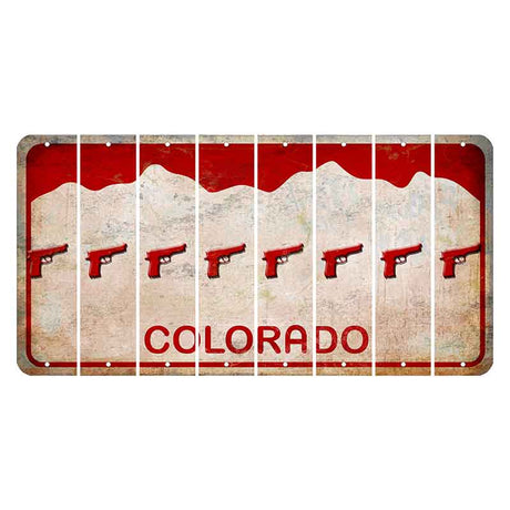 Colorado White|Red Mountains Cut License Plate Strips (Set of 8) Handgun