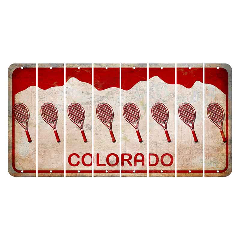 Colorado White|Red Mountains Cut License Plate Strips (Set of 8) Tennis Racket