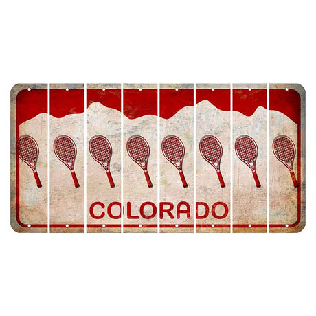 Colorado White|Red Mountains Cut License Plate Strips (Set of 8) Tennis Racket