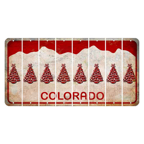 Colorado White|Red Mountains Cut License Plate Strips (Set of 8) Christmas Tree