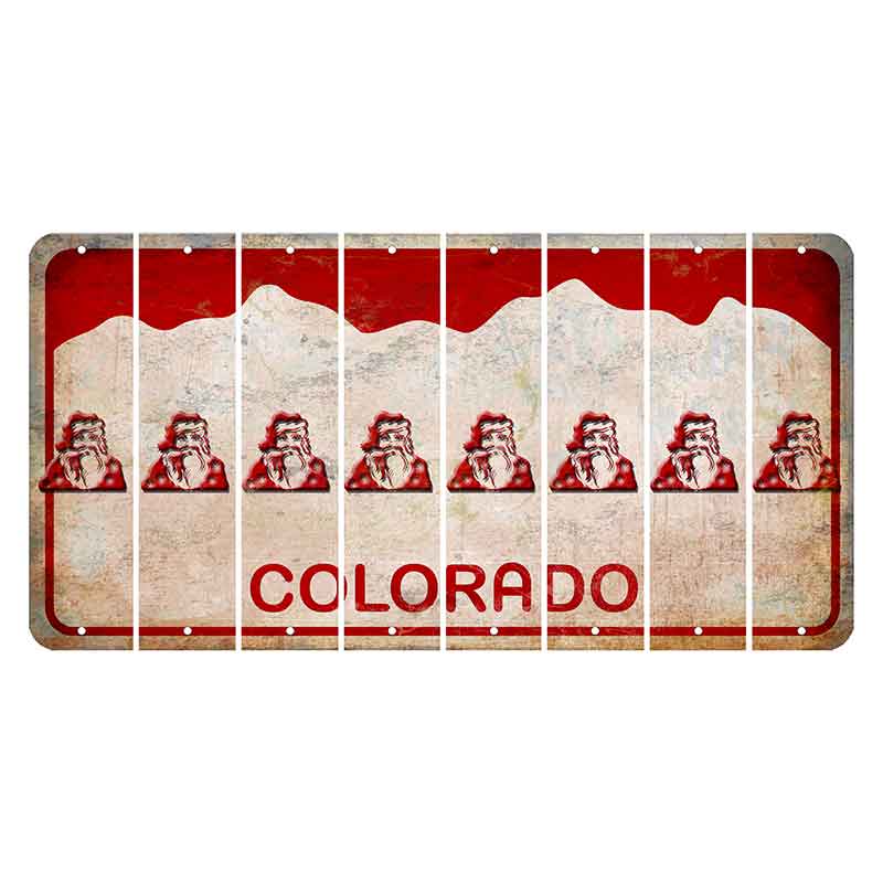 Colorado White|Red Mountains Cut License Plate Strips (Set of 8) Santa Claus