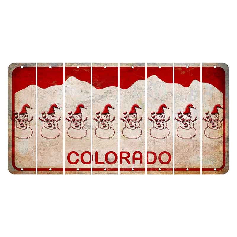 Colorado White|Red Mountains Cut License Plate Strips (Set of 8) Snowman