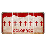 Colorado White|Red Mountains Cut License Plate Strips (Set of 8) Cross