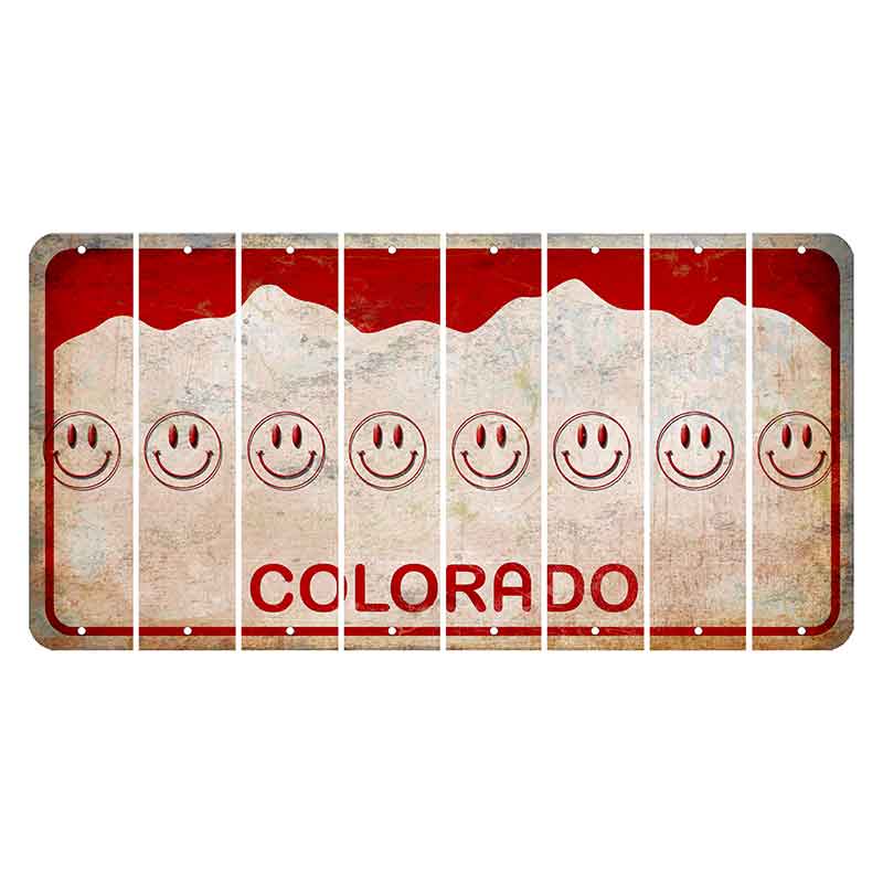 Colorado White|Red Mountains Cut License Plate Strips (Set of 8) Smiley Face