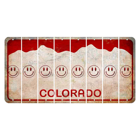Colorado White|Red Mountains Cut License Plate Strips (Set of 8) Smiley Face