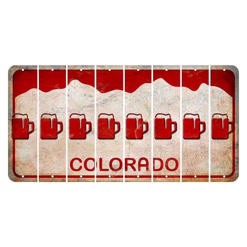 Colorado White|Red Mountains Cut License Plate Strips (Set of 8) Beer Mug