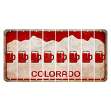 Colorado White|Red Mountains Cut License Plate Strips (Set of 8) Beer Mug