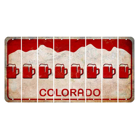Colorado White|Red Mountains Cut License Plate Strips (Set of 8) Beer Mug