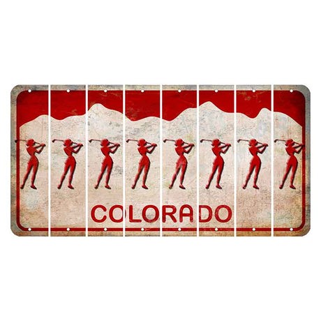 Colorado White|Red Mountains Cut License Plate Strips (Set of 8) Female Golfer