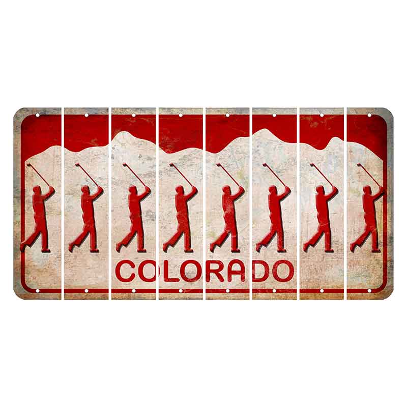 Colorado White|Red Mountains Cut License Plate Strips (Set of 8) Male Golfer