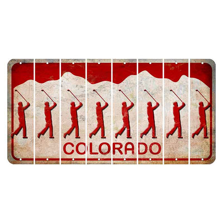 Colorado White|Red Mountains Cut License Plate Strips (Set of 8) Male Golfer