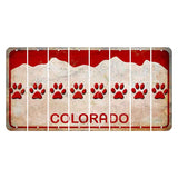 Colorado White|Red Mountains Cut License Plate Strips (Set of 8) Dog Paw