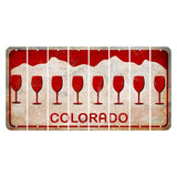 Colorado White|Red Mountains Cut License Plate Strips (Set of 8) Wine Glass
