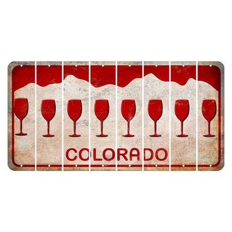 Colorado White|Red Mountains Cut License Plate Strips (Set of 8) Wine Glass