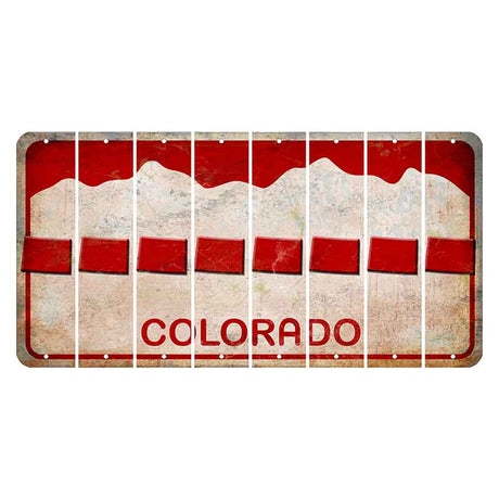 Colorado White|Red Mountains Cut License Plate Strips (Set of 8) State Silhouette
