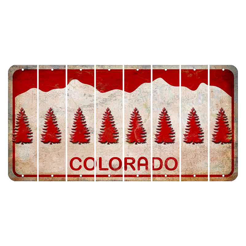 Colorado White|Red Mountains Cut License Plate Strips (Set of 8) Pine Tree