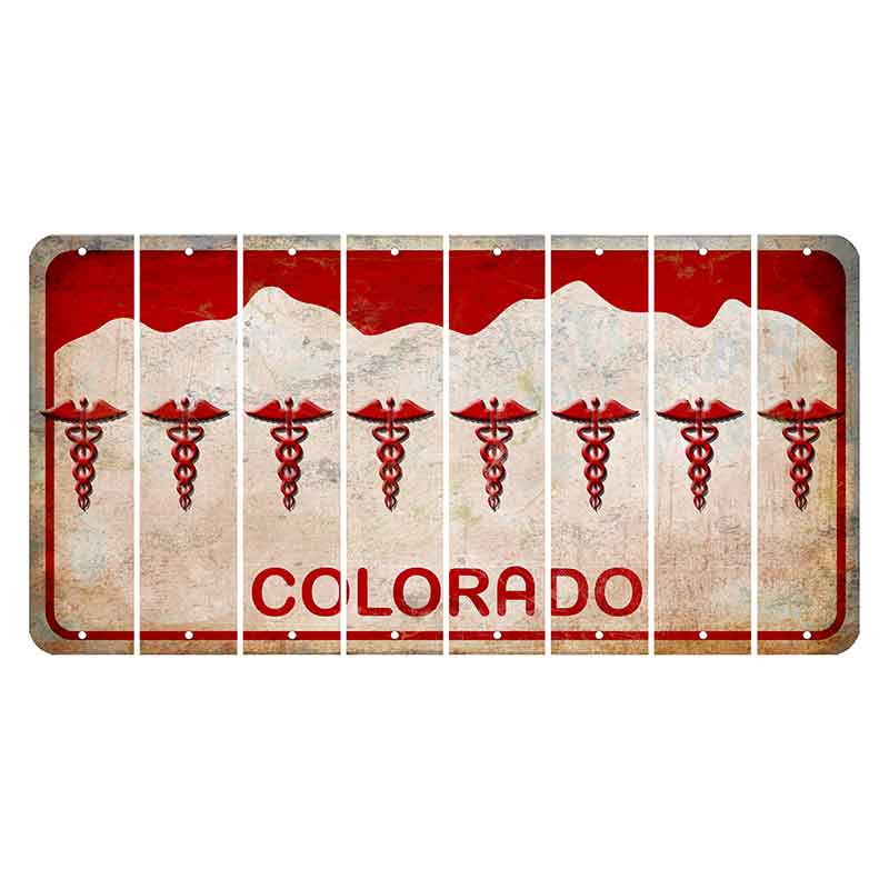 Colorado White|Red Mountains Cut License Plate Strips (Set of 8) Caduceus