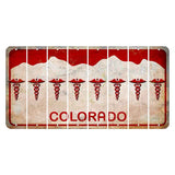 Colorado White|Red Mountains Cut License Plate Strips (Set of 8) Caduceus