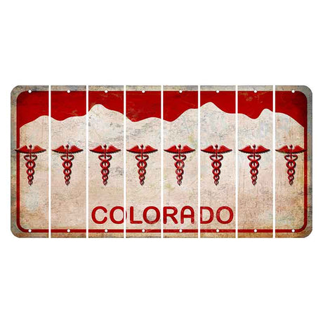 Colorado White|Red Mountains Cut License Plate Strips (Set of 8) Caduceus