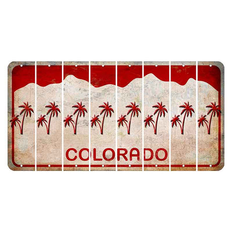 Colorado White|Red Mountains Cut License Plate Strips (Set of 8) Palm Trees