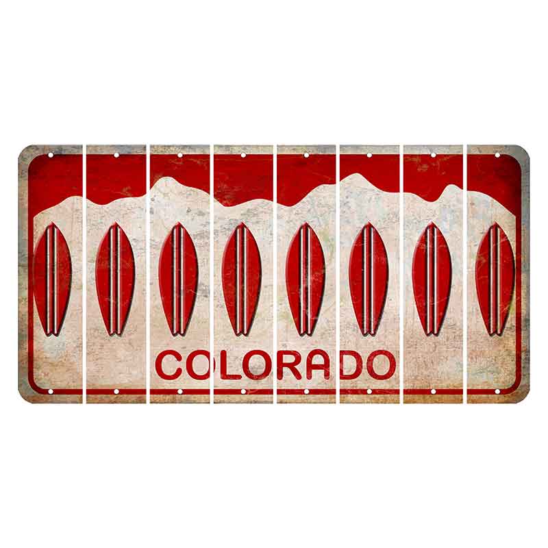 Colorado White|Red Mountains Cut License Plate Strips (Set of 8) Surfboard
