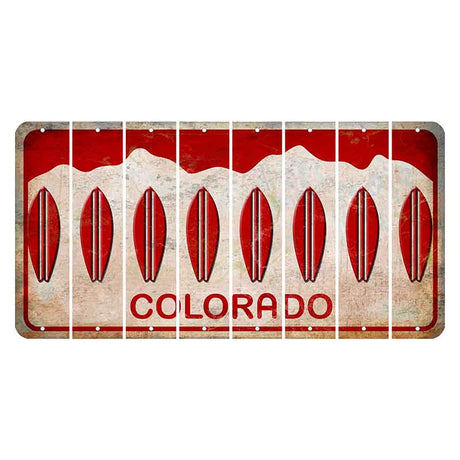 Colorado White|Red Mountains Cut License Plate Strips (Set of 8) Surfboard