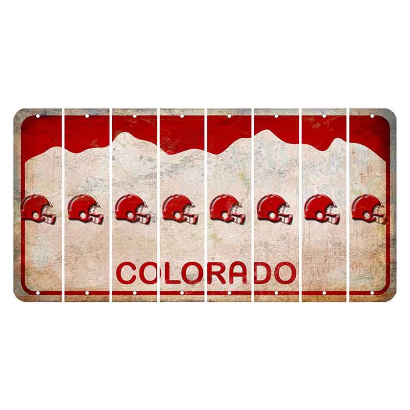 Colorado White|Red Mountains Cut License Plate Strips (Set of 8) Football Helmet