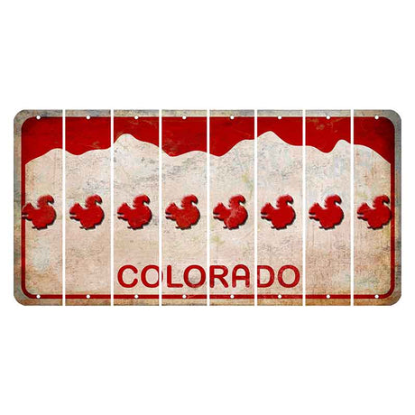 Colorado White|Red Mountains Cut License Plate Strips (Set of 8) Squirrel