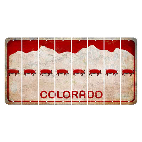 Colorado White|Red Mountains Cut License Plate Strips (Set of 8) Pig