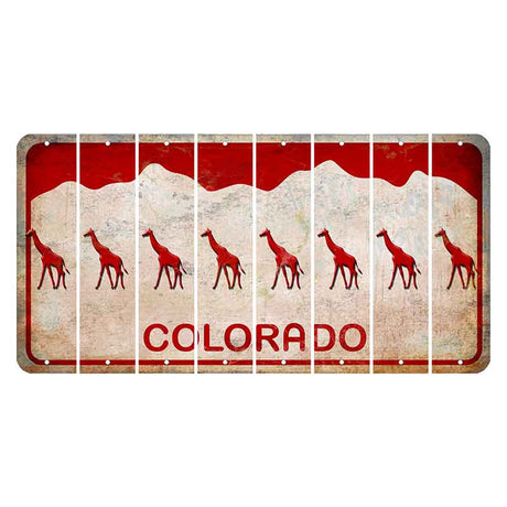 Colorado White|Red Mountains Cut License Plate Strips (Set of 8) Giraffe