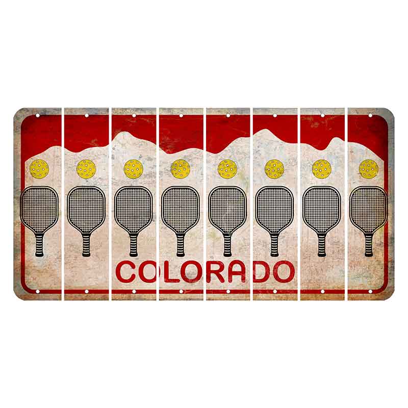 Colorado White|Red Mountains Cut License Plate Strips (Set of 8) Pickleball