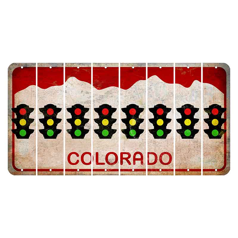 Colorado White|Red Mountains Cut License Plate Strips (Set of 8) Traffic Light
