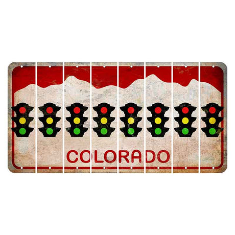 Colorado White|Red Mountains Cut License Plate Strips (Set of 8) Traffic Light