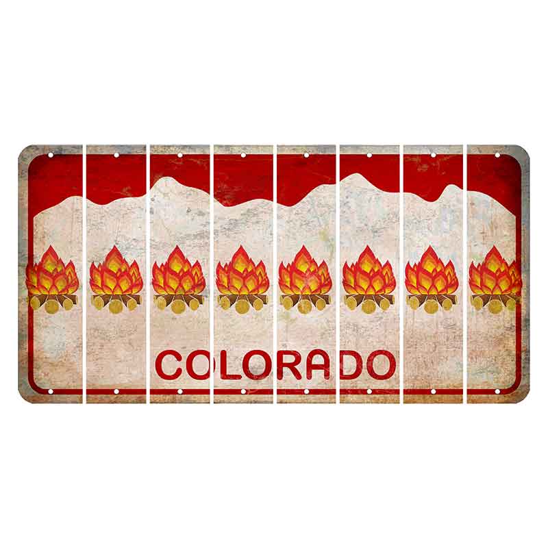 Colorado White|Red Mountains Cut License Plate Strips (Set of 8) Campfire