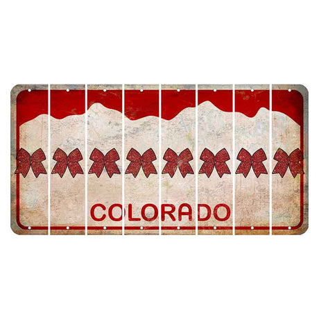 Colorado White|Red Mountains Cut License Plate Strips (Set of 8) Cheer Bow