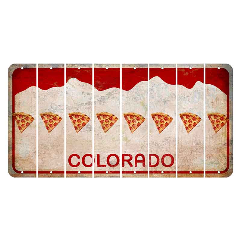 Colorado White|Red Mountains Cut License Plate Strips (Set of 8) Pizza