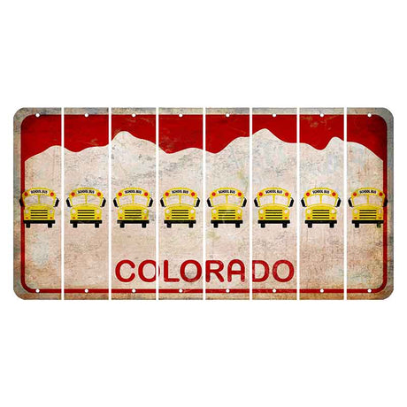 Colorado White|Red Mountains Cut License Plate Strips (Set of 8) School Bus