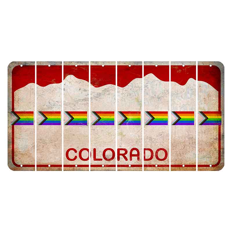 Colorado White|Red Mountains Cut License Plate Strips (Set of 8) LGBTQ Flag