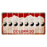 Colorado White|Red Mountains Cut License Plate Strips (Set of 8) Yin Yang