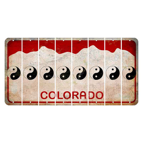 Colorado White|Red Mountains Cut License Plate Strips (Set of 8) Yin Yang