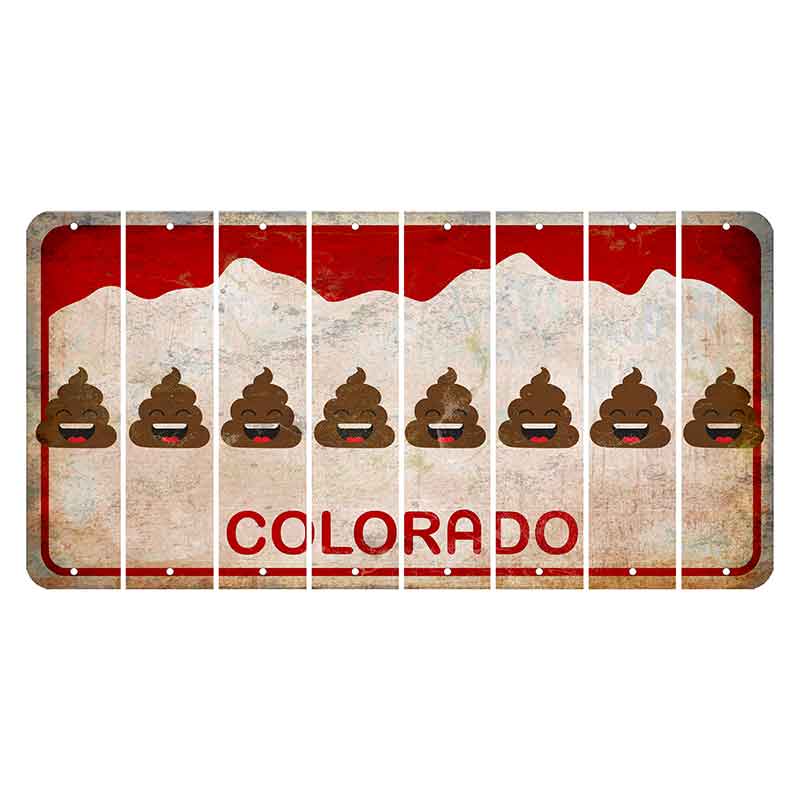 Colorado White|Red Mountains Cut License Plate Strips (Set of 8) Emoji - Poop