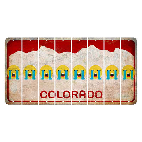 Colorado White|Red Mountains Cut License Plate Strips (Set of 8) Emoji - Crying