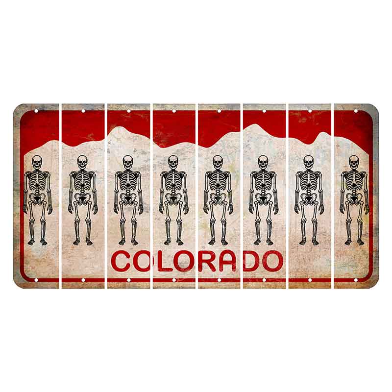 Colorado White|Red Mountains Cut License Plate Strips (Set of 8) Skeleton
